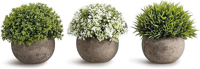 Opps Artificial Plastic Mini Plants Unique Fake Fresh Green Grass Flower in Gray Pot for Home Dé... | Amazon (US)