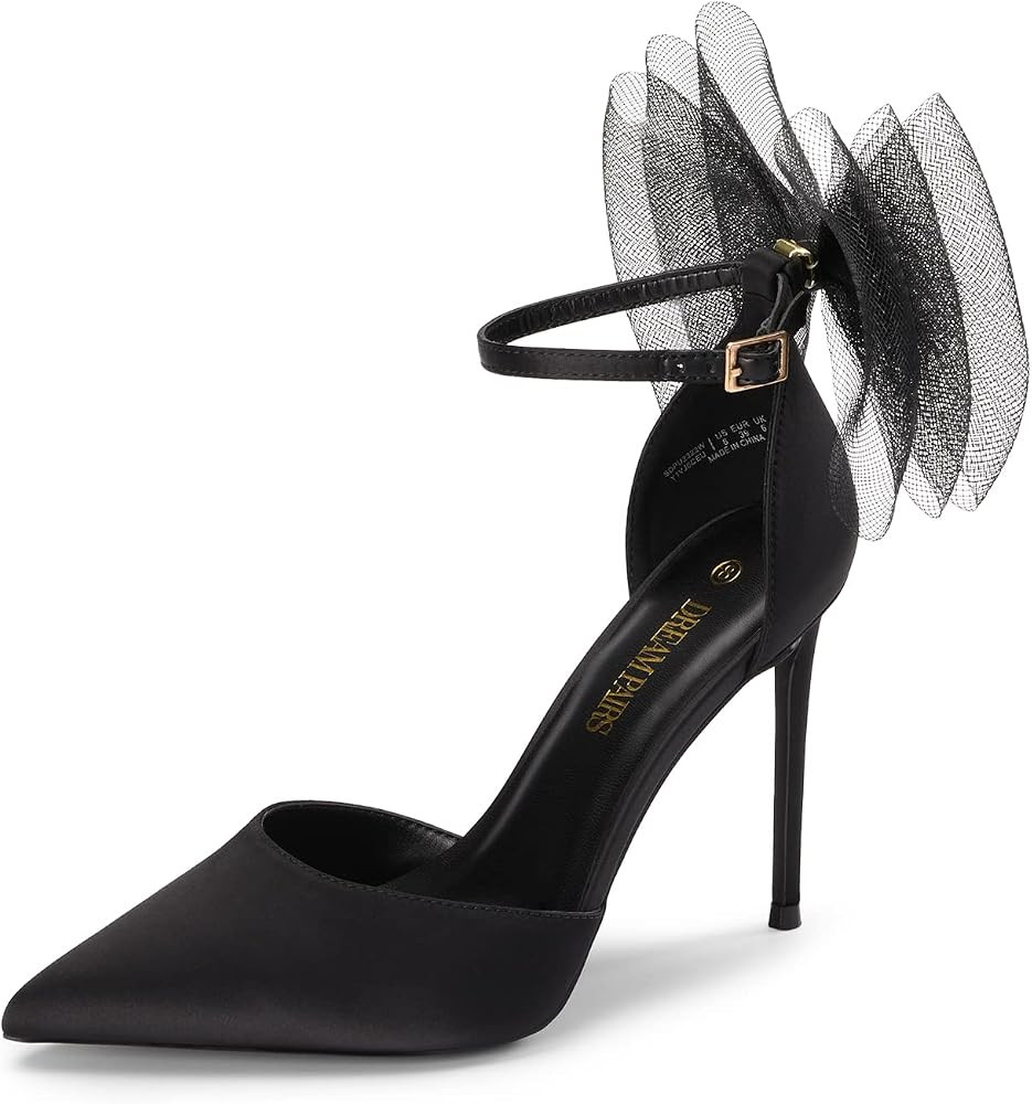 DREAM PAIRS Women's High Heels Strappy Closed Toe Stiletto Pointed Toe Mesh Bows Ankle Strap D'Or... | Amazon (US)
