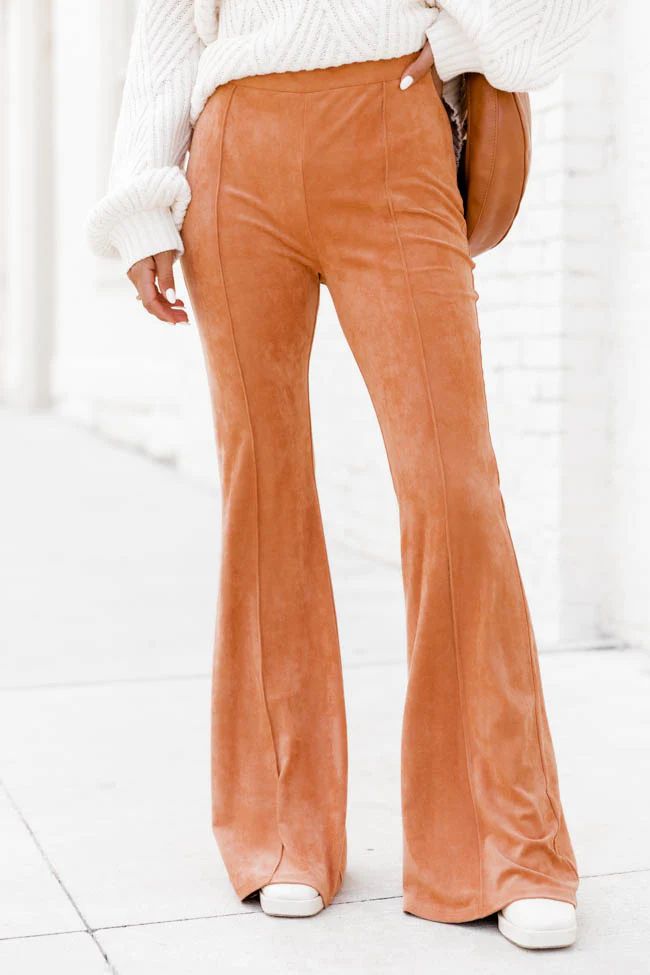 Worth A Shot Brown Suede Flare Pants | Pink Lily