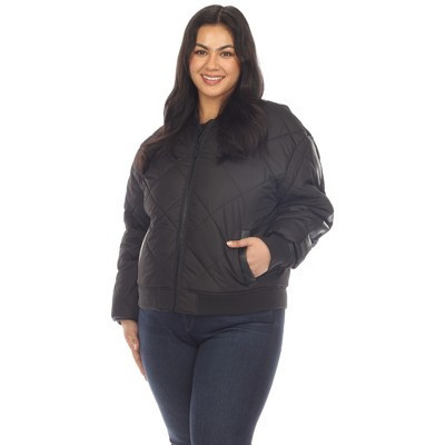Plus Size Lightweight Diamond Quilted Puffer Bomber Jacket Black 1X-White Mark | Target
