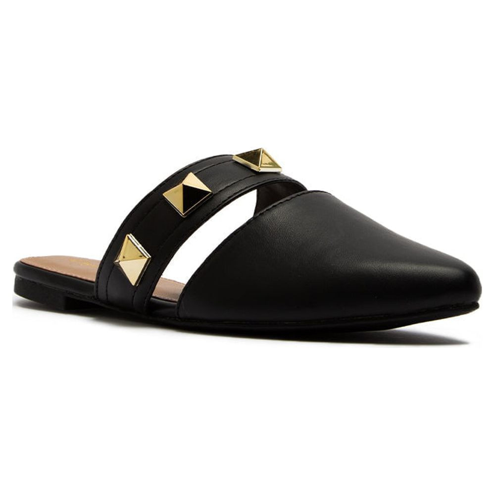 Women's Studded Strap Vegan Leather Mule Flats in Black | Walmart (US)