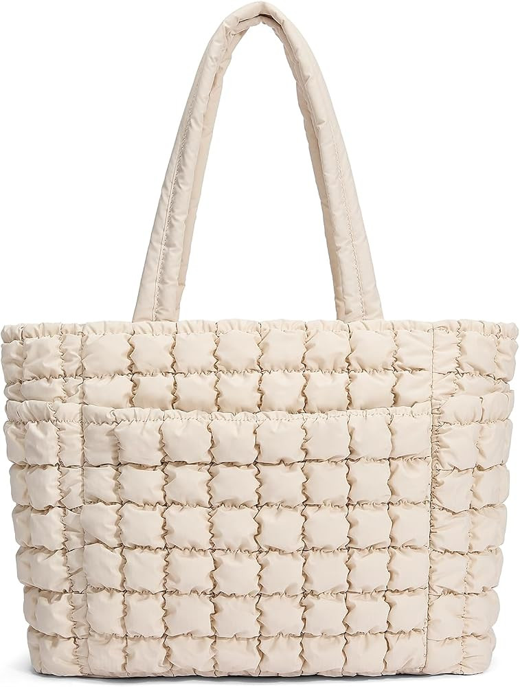 CORALDAISY Puffer Tote Bag for Women Lightweight Tote Bag with Zipper, Large Work Bag Quilted Tra... | Amazon (US)