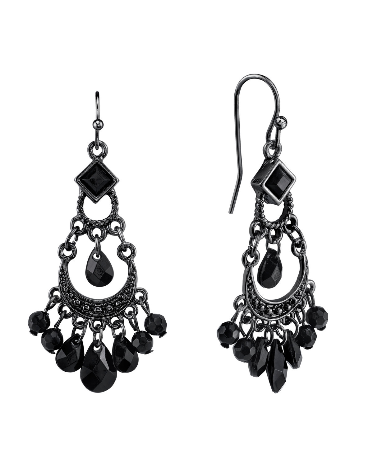 2028 Black-Tone with Black Bead Wire Earrings - Black | Macy's