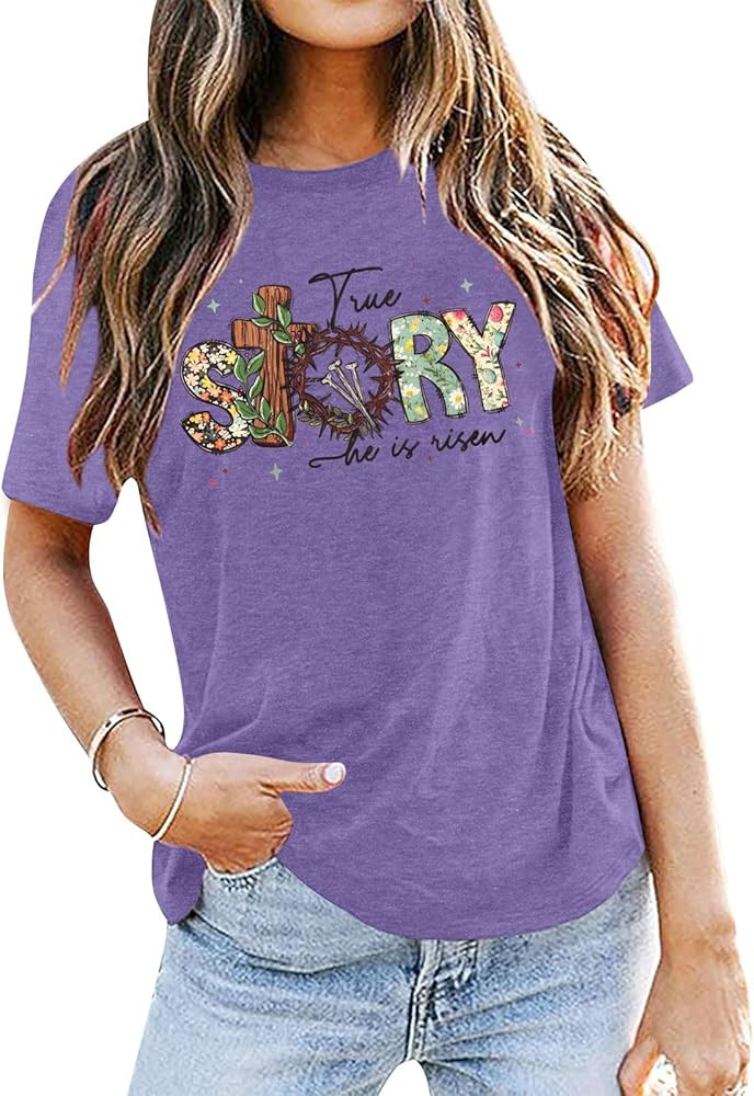 Easter Shirt Women True Story of Jesus T-Shirt Christian Gift Retro Faith Religious Casual Tee To... | Amazon (US)