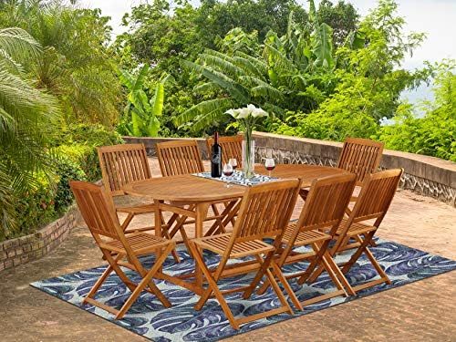 This 9 Pc Acacia Outside patio Dining Sets includes a single outdoor table and Eight foldable out... | Amazon (US)