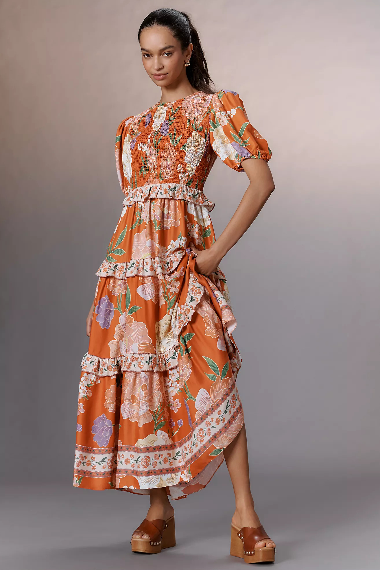 Farm Rio Short-Sleeve Crew-Neck Tiered A-Line Maxi Dress | Anthropologie (US)