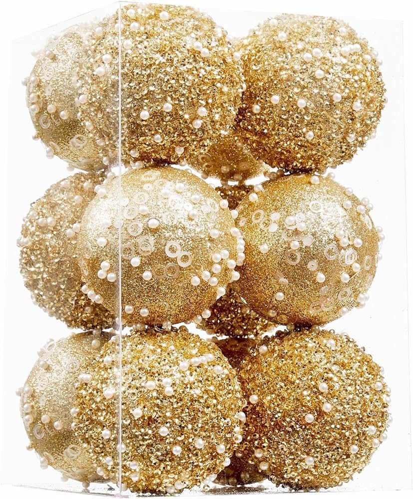 ChrisWish 12CT Christmas Ball Ornaments, Gold Christmas Ball Decorations Shatterproof Plastic Han... | Amazon (US)