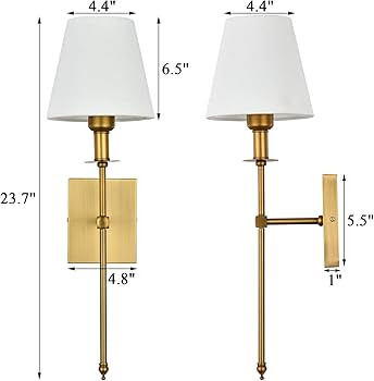 Pauwer Slim Wall Sconces Set of 2 White Fabric Shade Wall Sconce Hardwired Indoor Wall Light Colu... | Amazon (US)