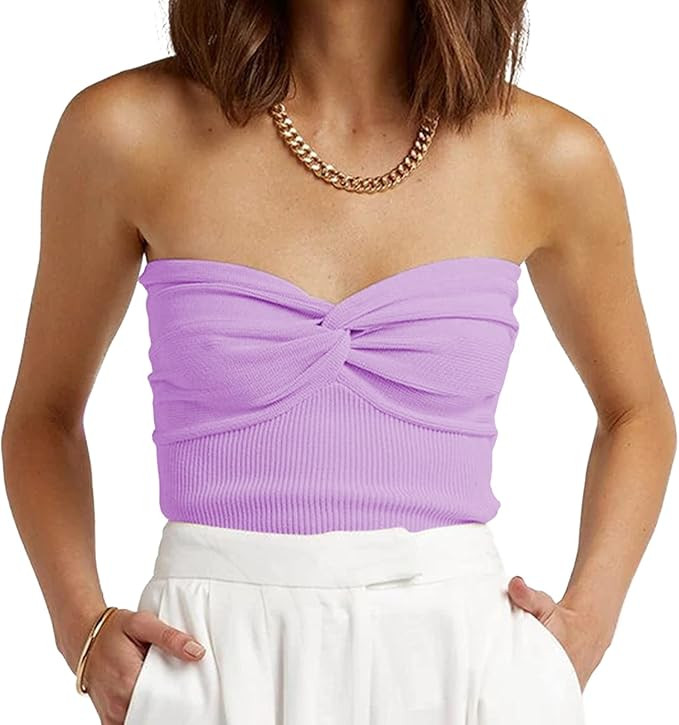 Womens Strapless Crop Top Sexy Sweetheart Neck Ribbed Knit Twisted Knot Front Sleeveless Y2K Cami... | Amazon (US)