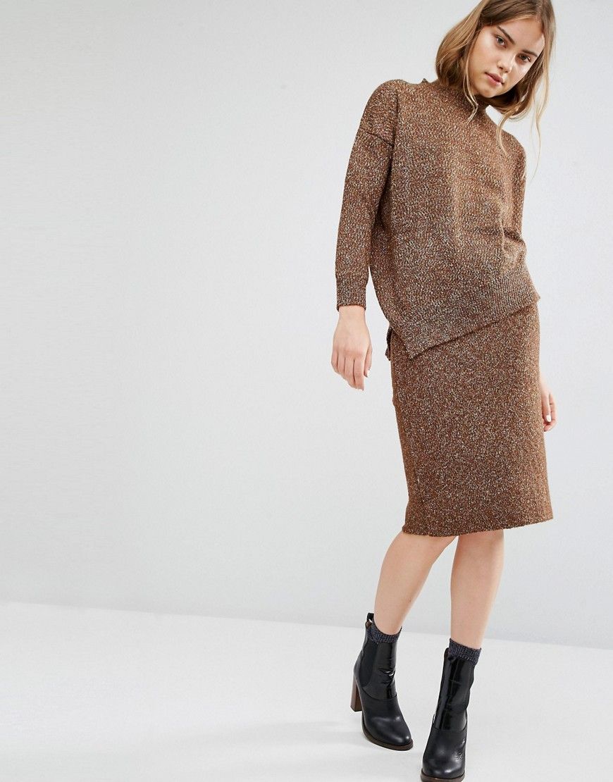 Paisie Pencil Skirt In Marl Knit - Brown | ASOS US