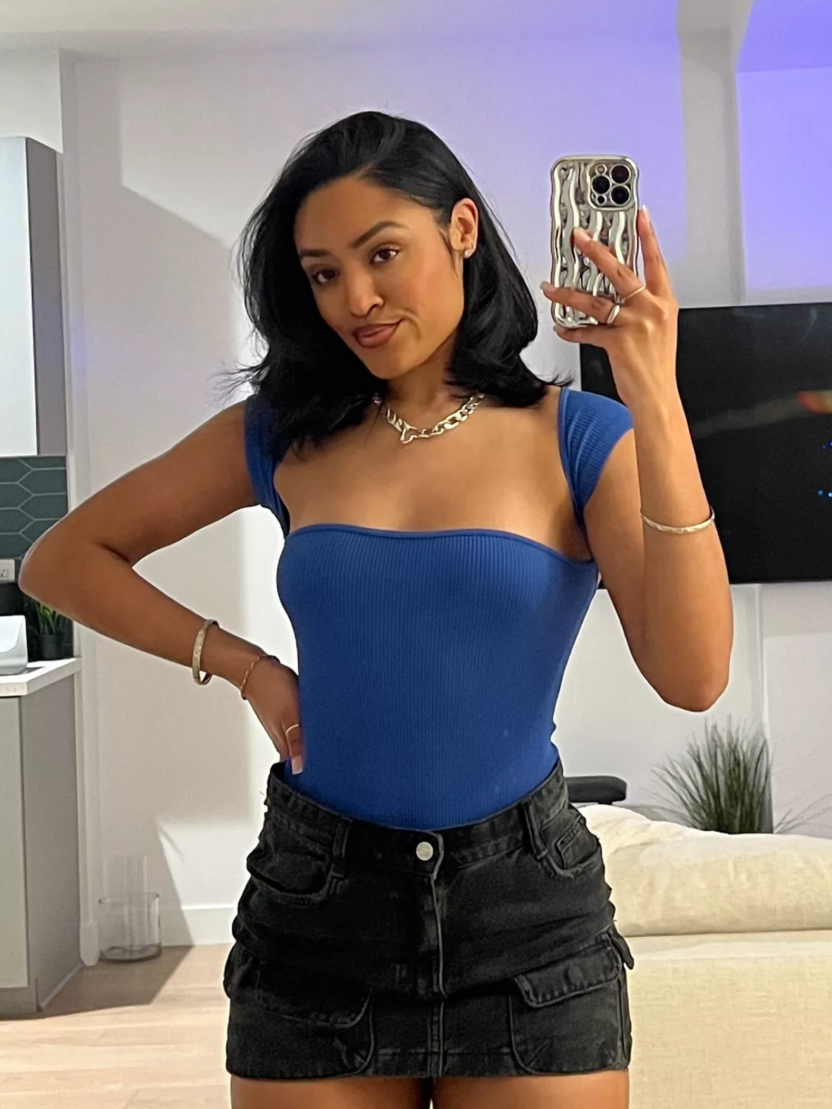 Bright Blue Snatched Rib Cut Out Bodysuit