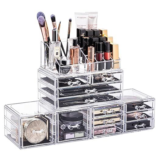 DreamGenius Makeup Organizer 4 Pieces Acrylic Stackable Cosmetic Display Cases with 12 Drawers fo... | Amazon (US)