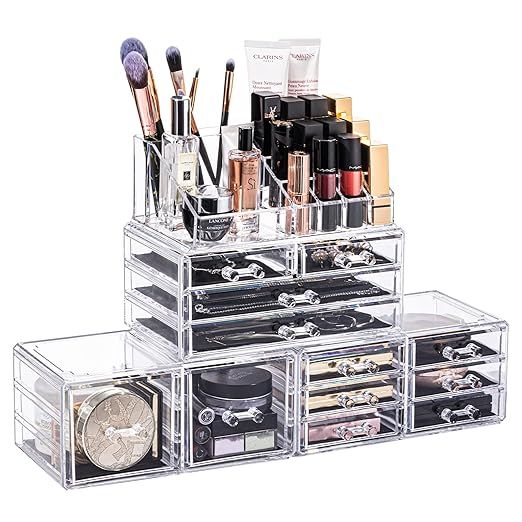 DreamGenius Makeup Organizer 4 Pieces Acrylic Stackable Cosmetic Display Cases with 12 Drawers fo... | Amazon (US)