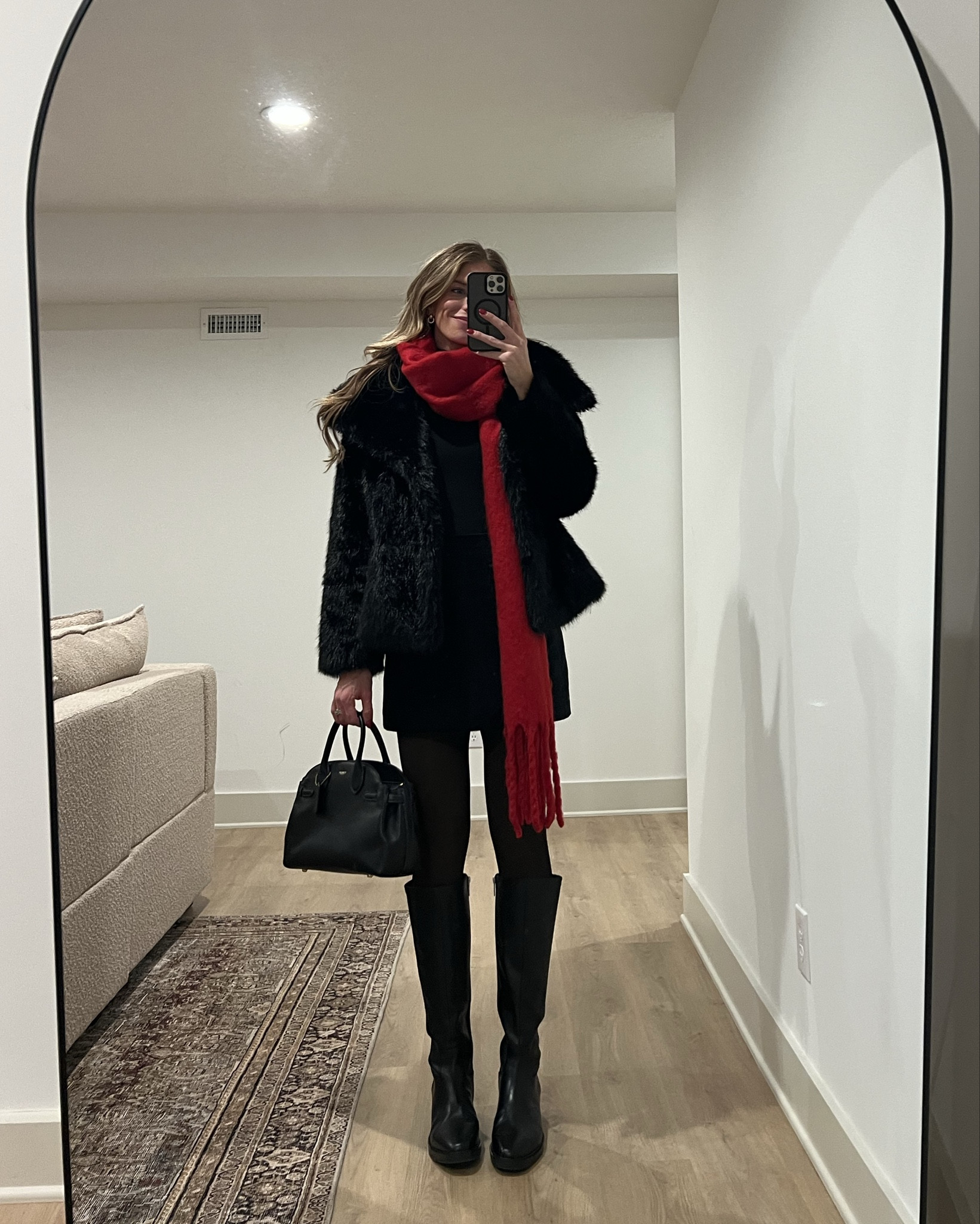 Ways to wear waterproof riding boots during the holidays. 
They also come in a brown suede version that is waterproof too.  Super comfy and practical. Run tts. I’m a true 10.5 and that size doesn’t really exist so I got an 11
Sizing for everything: 
All tops run TTS.  Wearing my usual medium
The “tights” im wearing are actually FLEECE LINED LEGGINGS that come in TALLS!! Wearing L/XL for bump Very stretchy and long enough!
Size medium tall in coat to layer thick sweaters under 
Size small in fur coat.
Sized down to 4 in skirt (would be a 2 without a bump)
Small tall in red plaid dress. 
Skinny jeans run tts and SUPER stretchy.  Longs available
Tried to link as many similar lower cost options to as many pieces as I could find (under the similar section)

Leather boots, winter boots, black leather boots, holiday outfits, tall girl friendly, bump friendly, New York Outfits, Nordstrom 

#LTKHoliday #LTKSeasonal #LTKTall