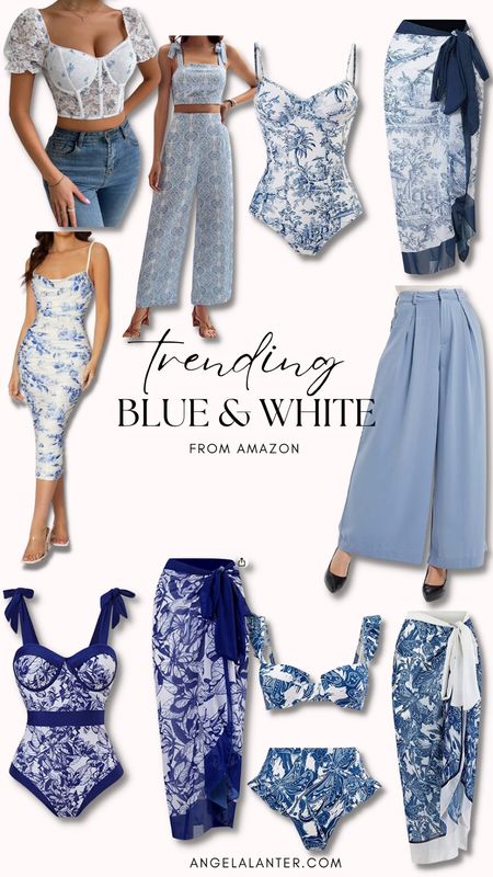 Trending: blue and white for summer. Affordable fashion picks from Amazon for swimwear, two piece outfits, wide legs pants, swim coverups, dresses, and more. Perfect for your beach vacation outfits, date night outfits, brunch with the ladies, work, church, for any occasion really!

#founditonamazon

#LTKtravel #LTKstyletip #LTKunder50