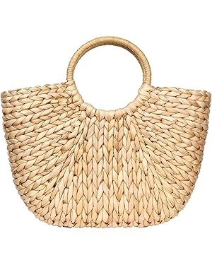 Summer Rattan Bag for Women Straw Hand-woven Top-handle Handbag Beach Sea Straw Rattan Tote Clutc... | Amazon (US)