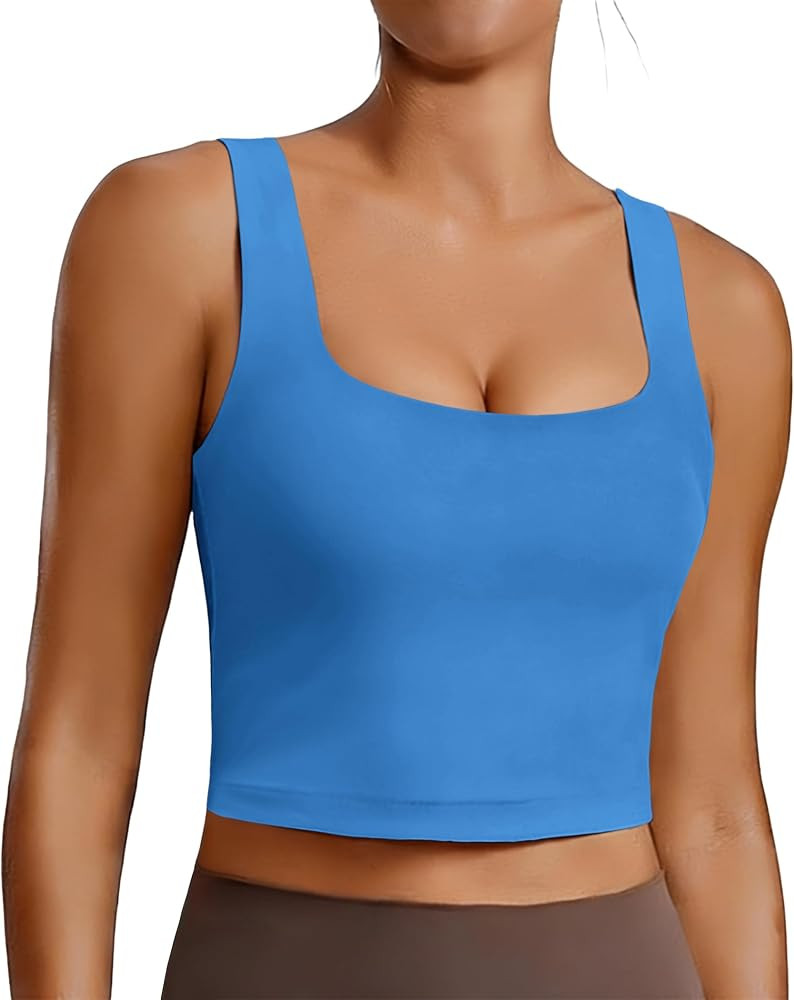 PINSPARK Sports Bra for Women Square Neck Longline Tank Top with Built in Bra | Amazon (US)