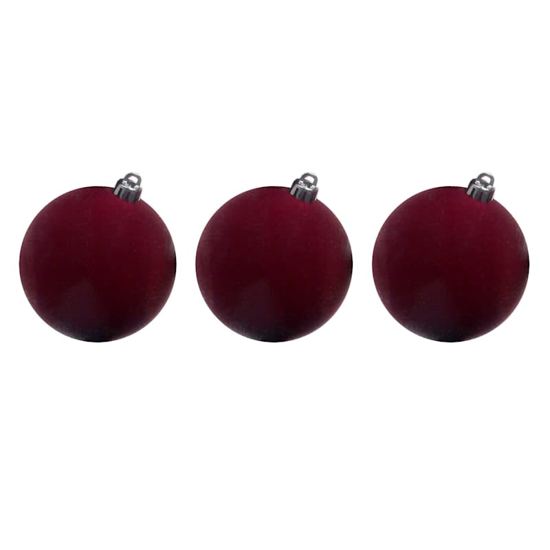3-Count Burgundy Flocked Ornaments, 5.9" | At Home