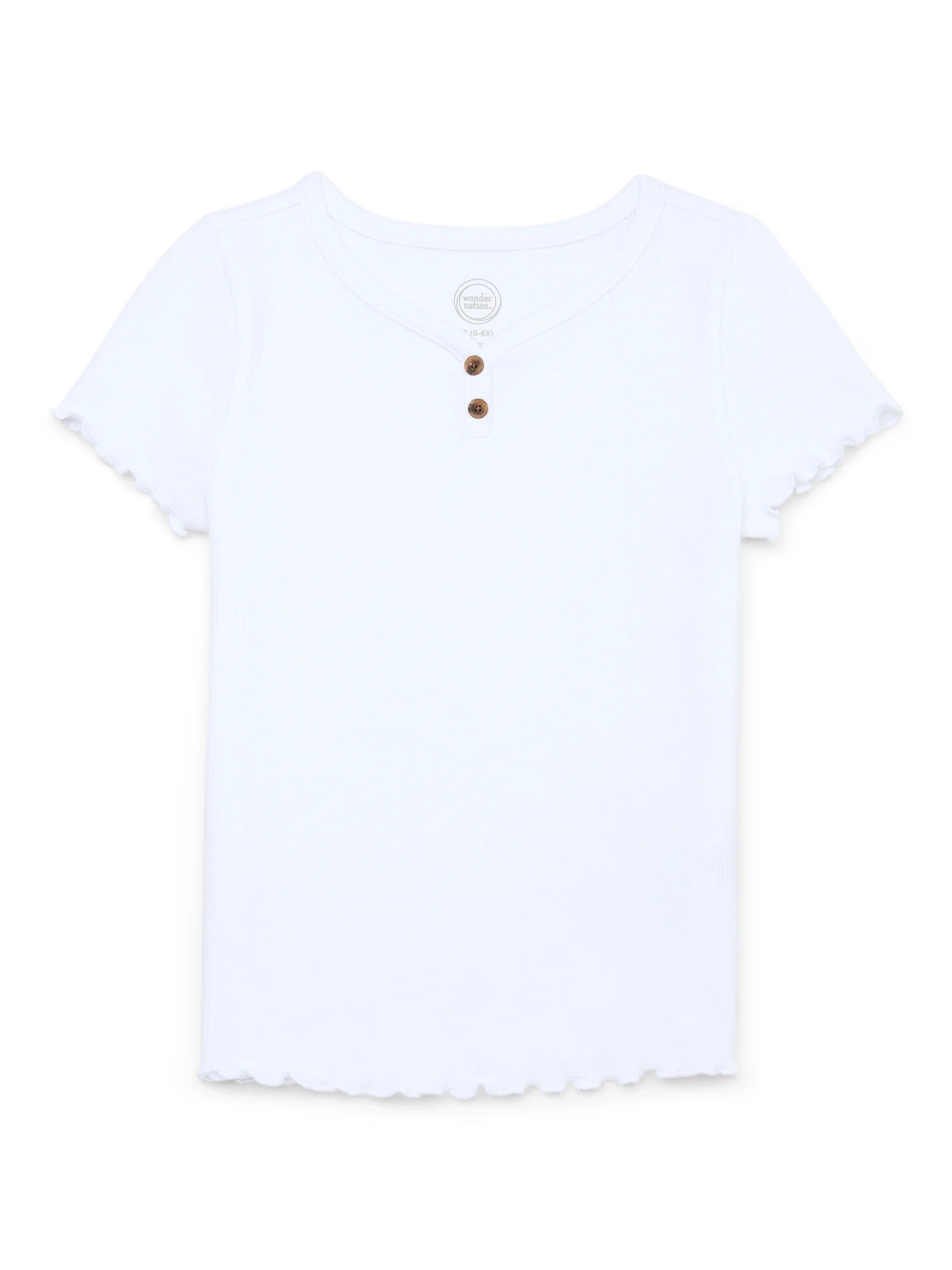 Wonder Nation Girls Waffle Knit Henley Top with Short Sleeves, Sizes 4-18 & Plus - Walmart.com | Walmart (US)