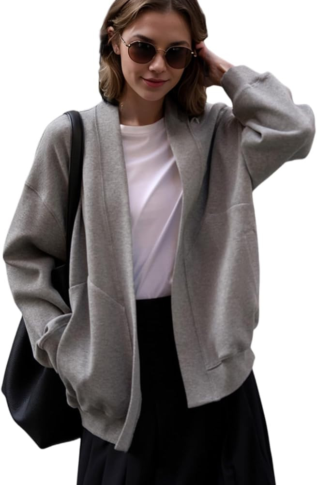 Fashion Oversized Womens athletic Sweatshirt blazer Pockets Sweaters no Zip Up jacket Lightweight... | Amazon (US)