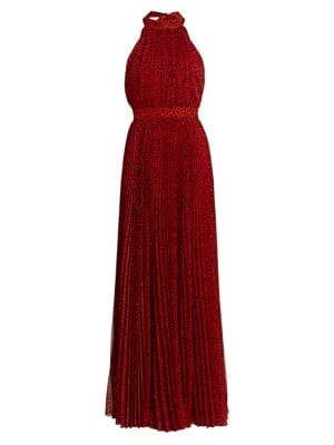 Kelissa Leopard Halter Pleated Maxi Dress | Saks Fifth Avenue