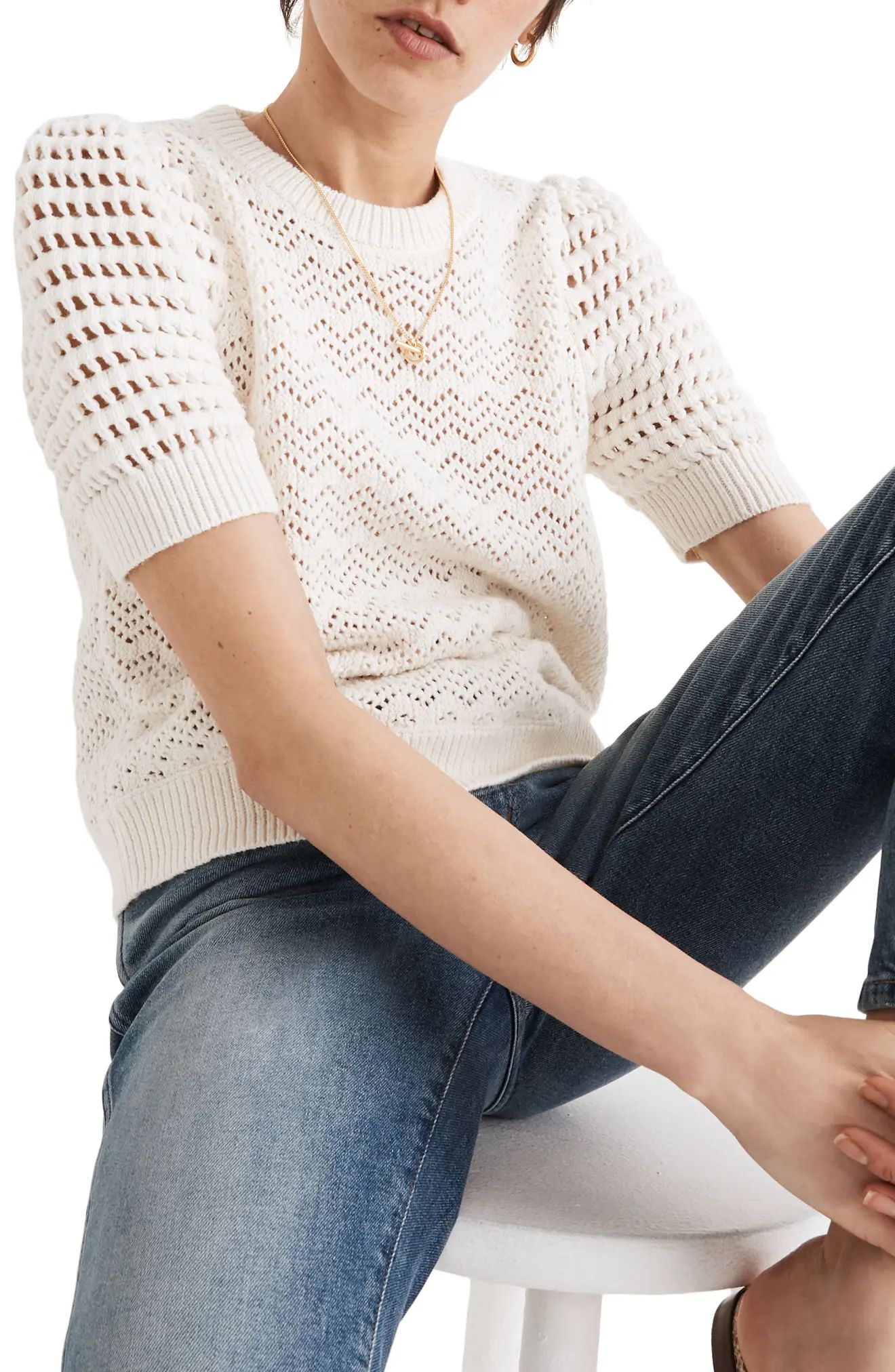 Women's Madewell Atwater Crochet T-Shirt, Size Medium - White | Nordstrom