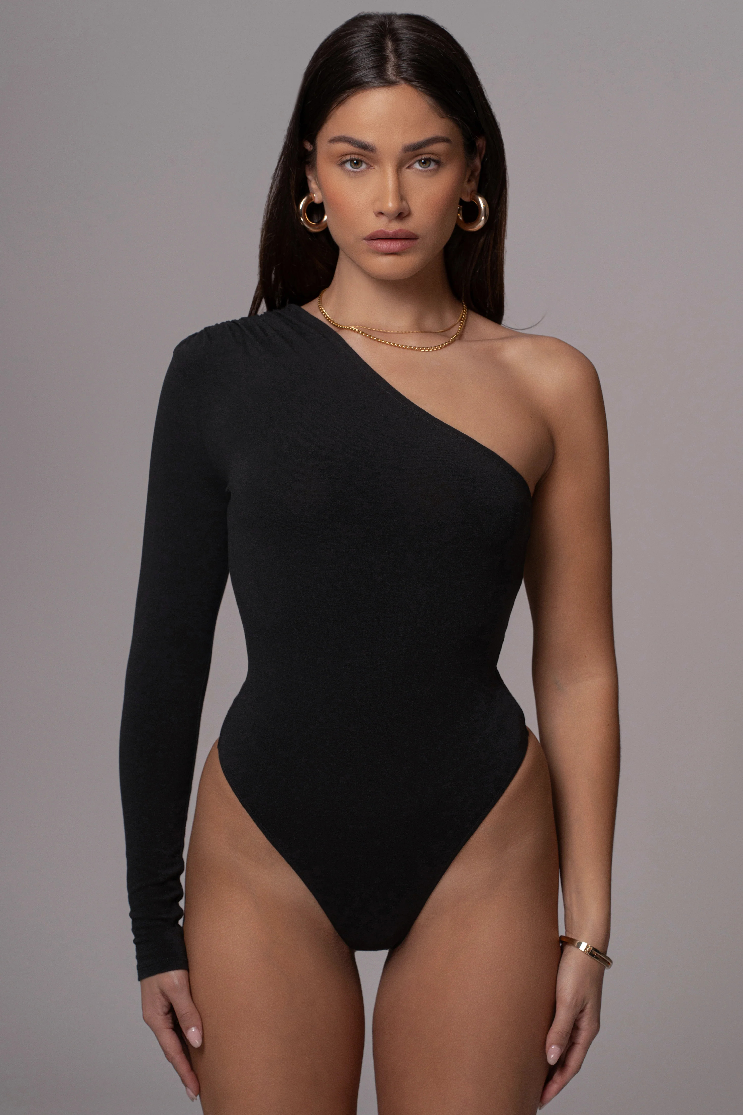 Black Nobu One Shoulder Bodysuit | JLUXLABEL