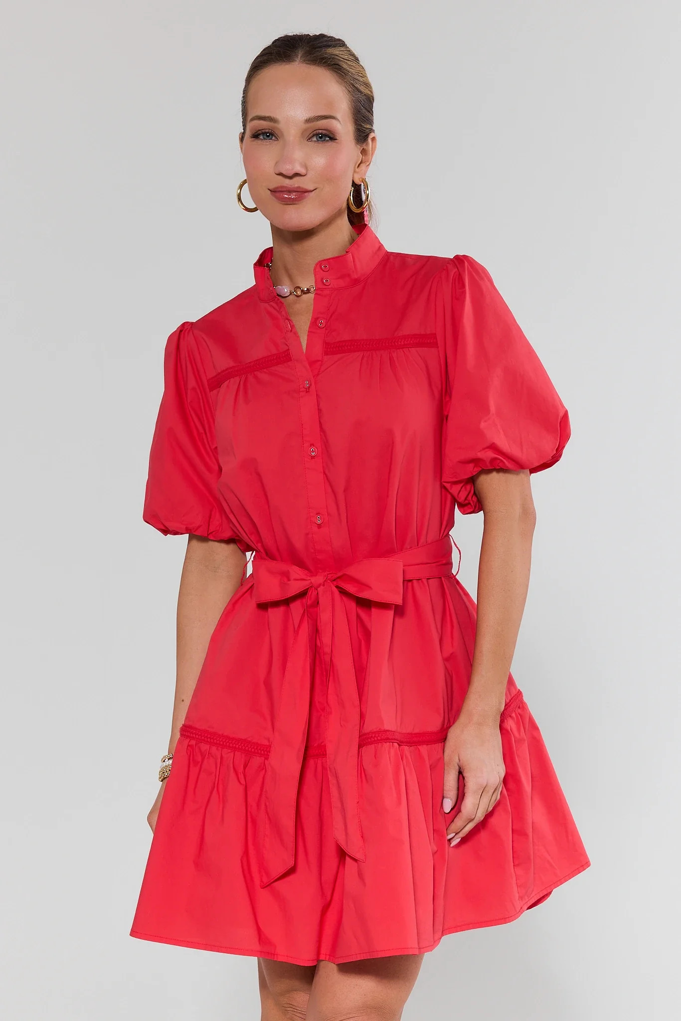 Jane Red Puff Sleeve Short Dress | Avara