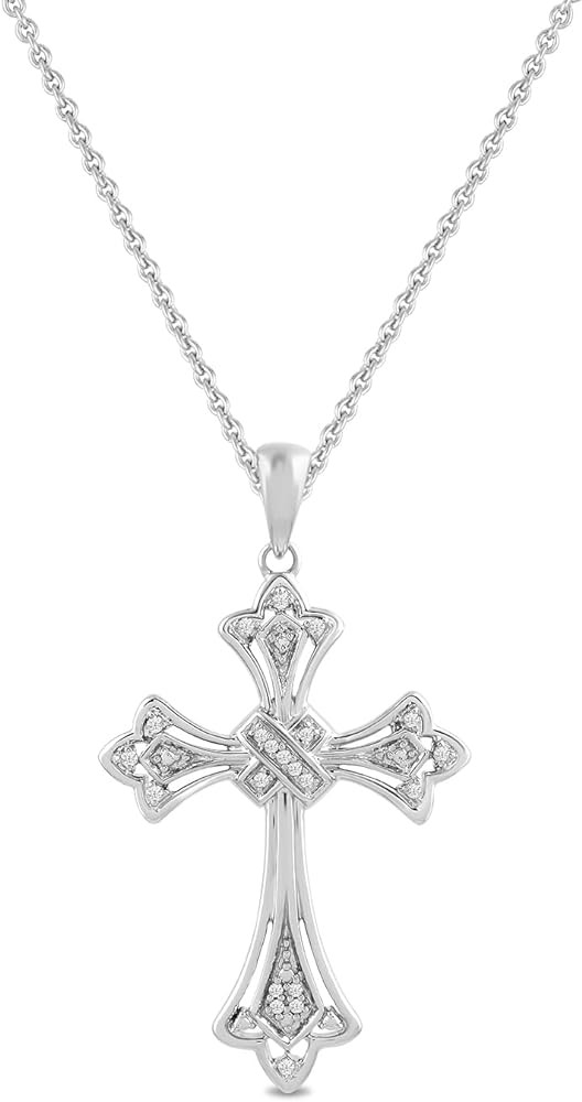 Amazon Essentials Sterling Silver Diamond Accent Cross Pendant Necklace, 18" | Amazon (US)