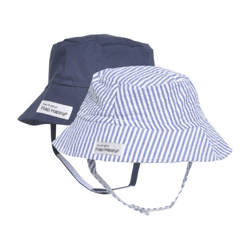 UPF 50+ Bucket Hat 2 Pack, Chambray Stripe Seersucker & Navy | Maisonette