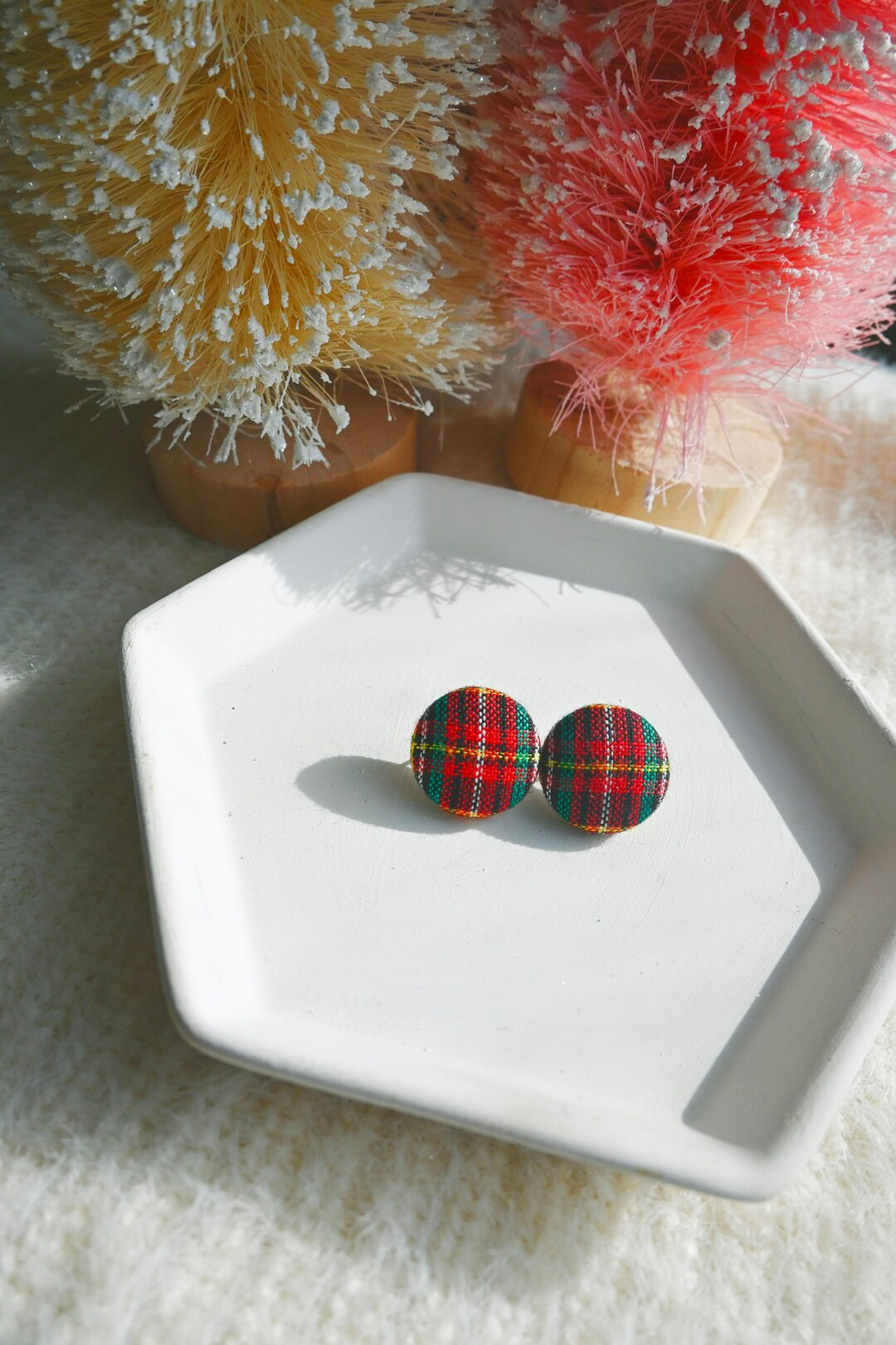 Christmas Earrings, Tartan Plaid Earrings, White Elephant Gift, Holiday Earrings for Women, Stock... | Etsy (US)
