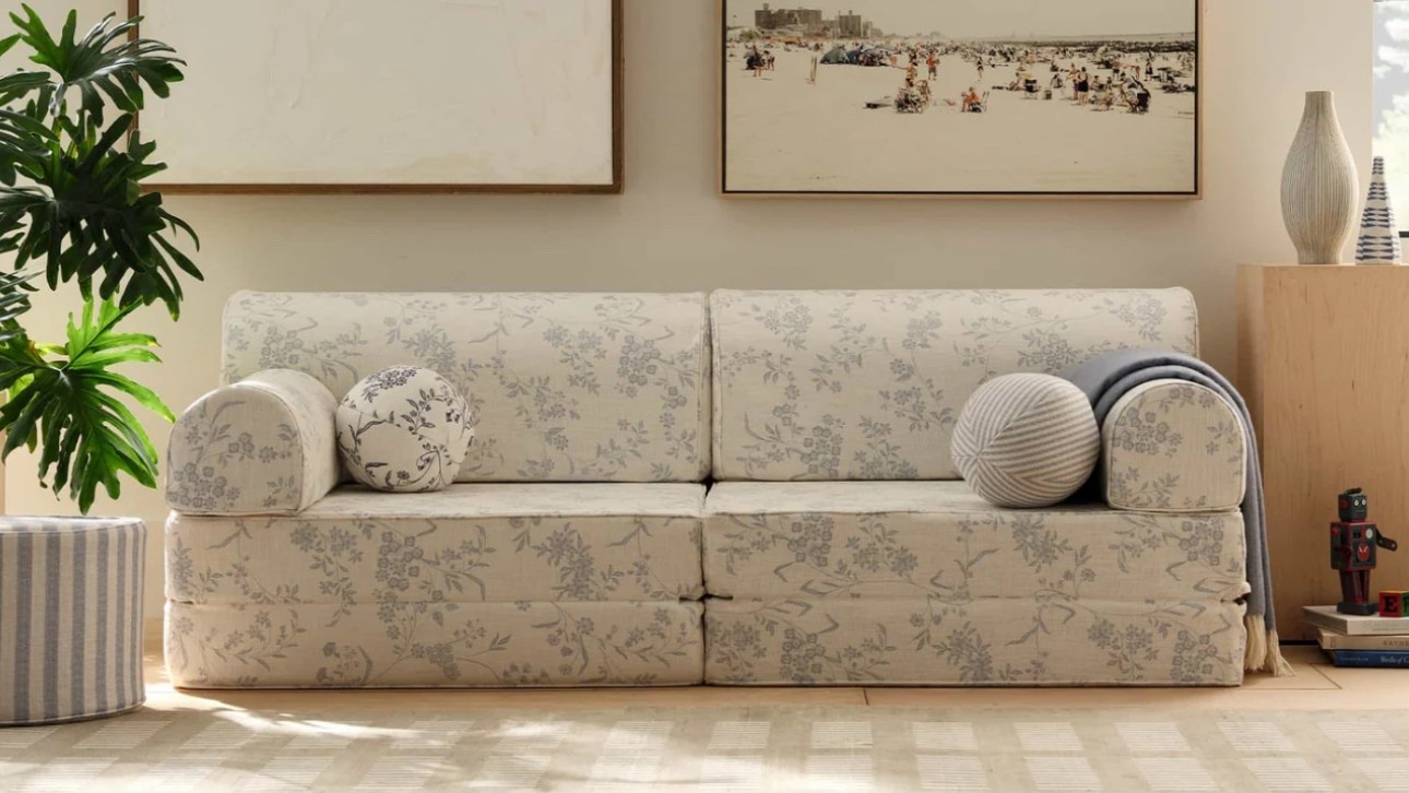 GRANDMILLENIAL STYLE SOFT FURNITURE | Oh my goodness!!! How cute is this new couch, ottoman, coffee table, and throw pillow collection?! So precious for a nursery, kid’s bedroom, or playroom. This would even look great in your living room! Also comes in a precious pink floral pattern. 

#LTKKids #LTKHome #LTKFamily