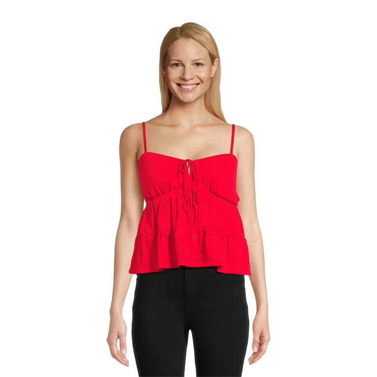 No Boundaries Knit Eyelet Tank Top, Women's - Walmart.com | Walmart (US)