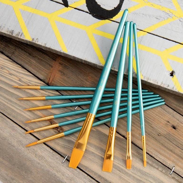 Royal & Langnickel Gold Taklon Wood Handle Paint Brushes, 10pc | Walmart (US)