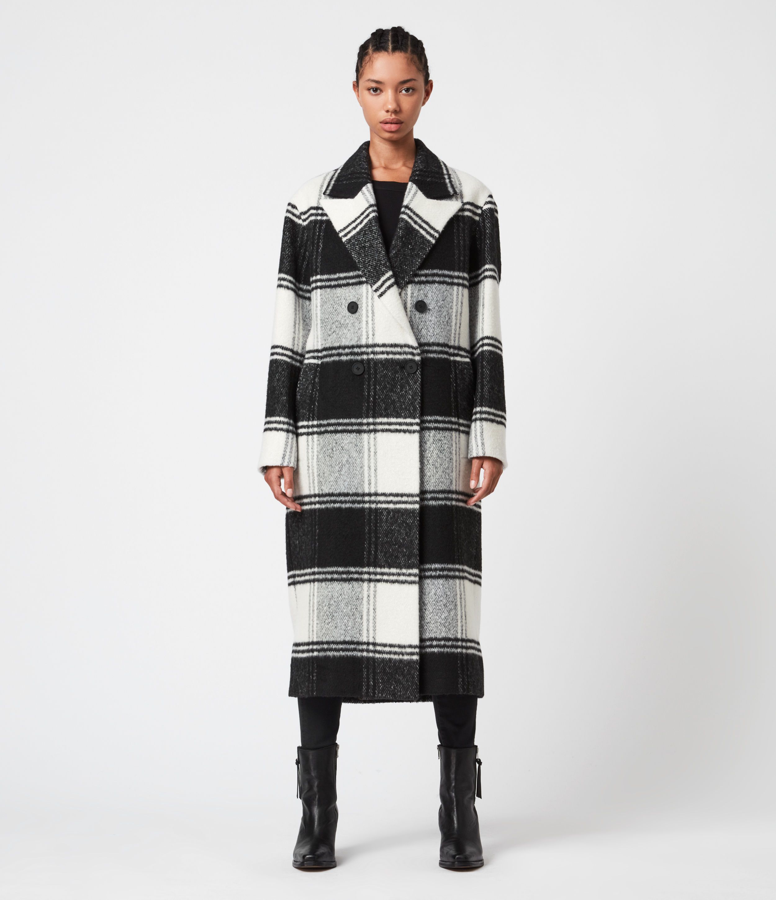 AllSaints Lottie Wool Blend Check Coat | AllSaints US
