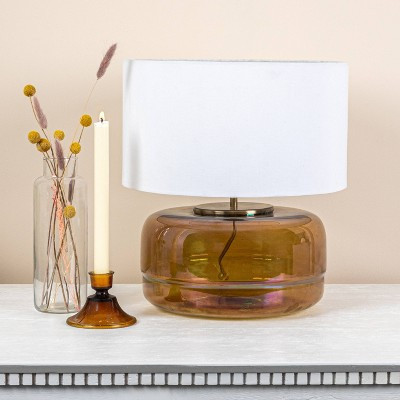 Storied Home Amber Glass Table Lamp with White Cotton Shade: UL Listed, Modern Decor, 40W E26 | Target