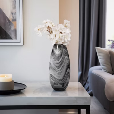 Modern Swirled Marbled Glass Vase - Tabletop Decor and Contemporary Home or Office Display - 12" Gray | Target