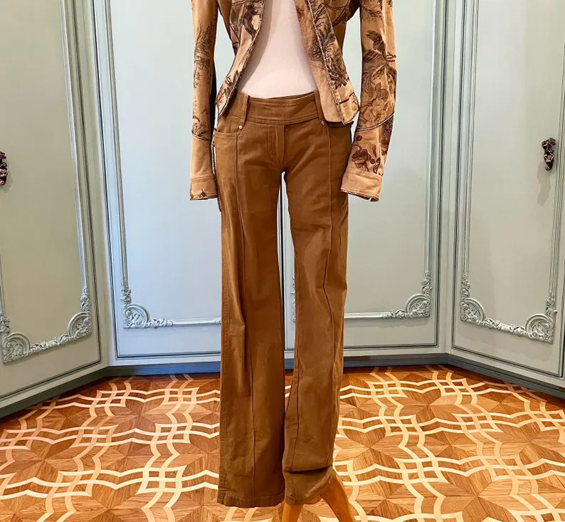 Roberto Cavalli Vintage Tan Cotton Stretch Jeans With Gold Pocket Chain and Signature Detail - Et... | Etsy (US)