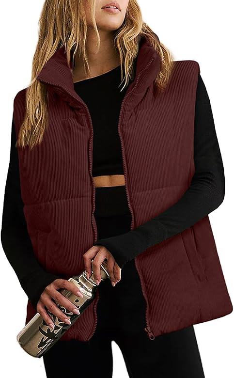 EVALESS Corduroy Cropped Puffer Vest for Women Lightweight Stand Collar Sleeveless Jackets Zip Up... | Amazon (US)
