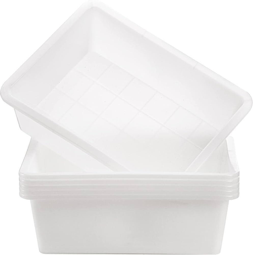 Dicunoy 6 Pack Commercial Bus Tubs, 9L Plastic Dish Pan Basin, White Rectangle Wash Basins Bus Bo... | Amazon (US)