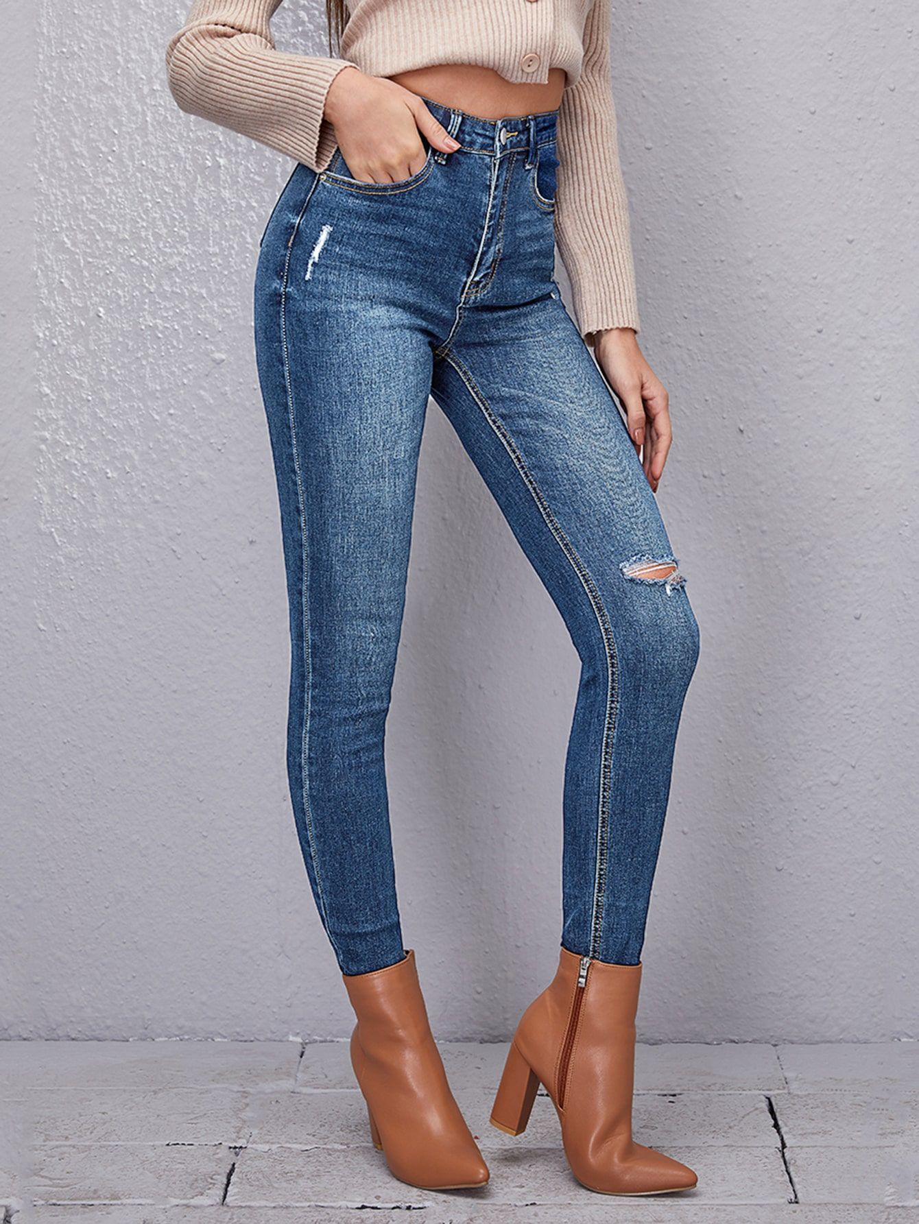 High Waist Ripped Skinny Jeans | SHEIN
