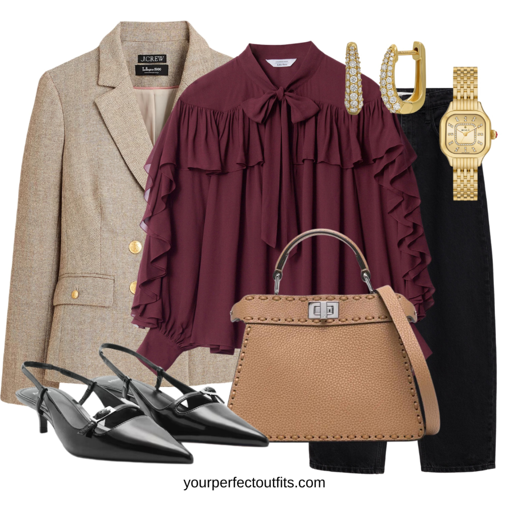 Autumn looks with a burgundy ruffled blouse 
Fall outfit inspiration 
Workwear 

#LTKFindsUnder50 #LTKOver40 #LTKxMadewell
