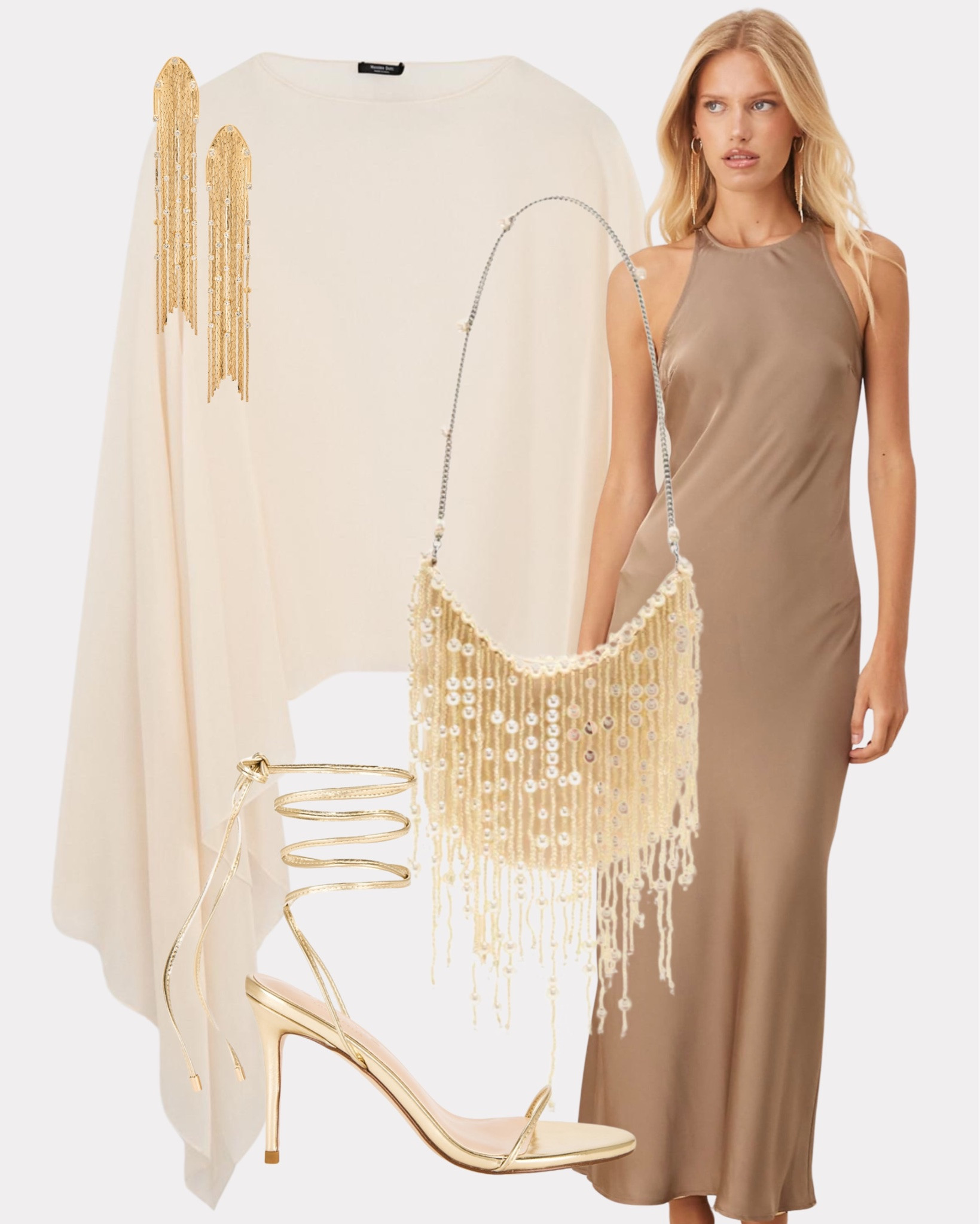 One dress, two completely different wedding guest looks🤍

The slip dress is already stunning on its own but add that cream cape and suddenly it feels so elevated and sophisticated. Perfect for the ceremony… and then you simply slip it off for the evening and you have a completely new vibe ready for dancing. This is smart wedding guest dressing.

#ootd #outfitinspo #weddingguest #twoinone #chicstyle

Tags 🏷️
Taupe sleeveless slip dress, cream flowing cape, gold fringe shoulder bag, gold strappy heels, gold tassel earrings

#LTKeurope #LTKstyletip #LTKwedding