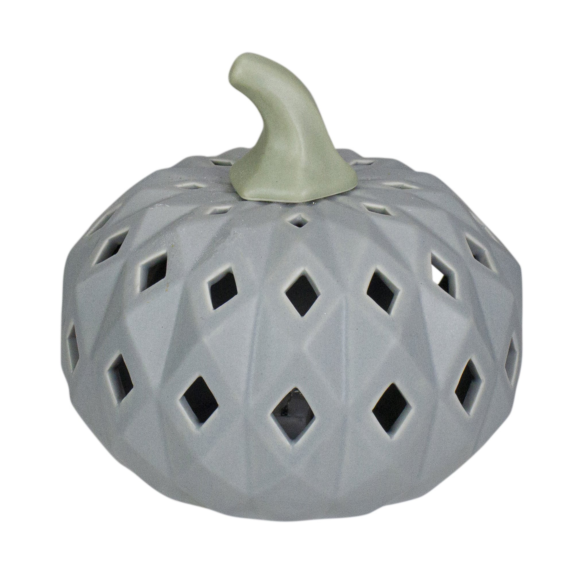 5" Gray and Green Lighted Fall Harvest Ceramic Pumpkin | Walmart (US)
