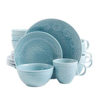 Alemany 16-Piece Patterned Blue Stoneware Dinnerware Set (Service for 4) | The Home Depot