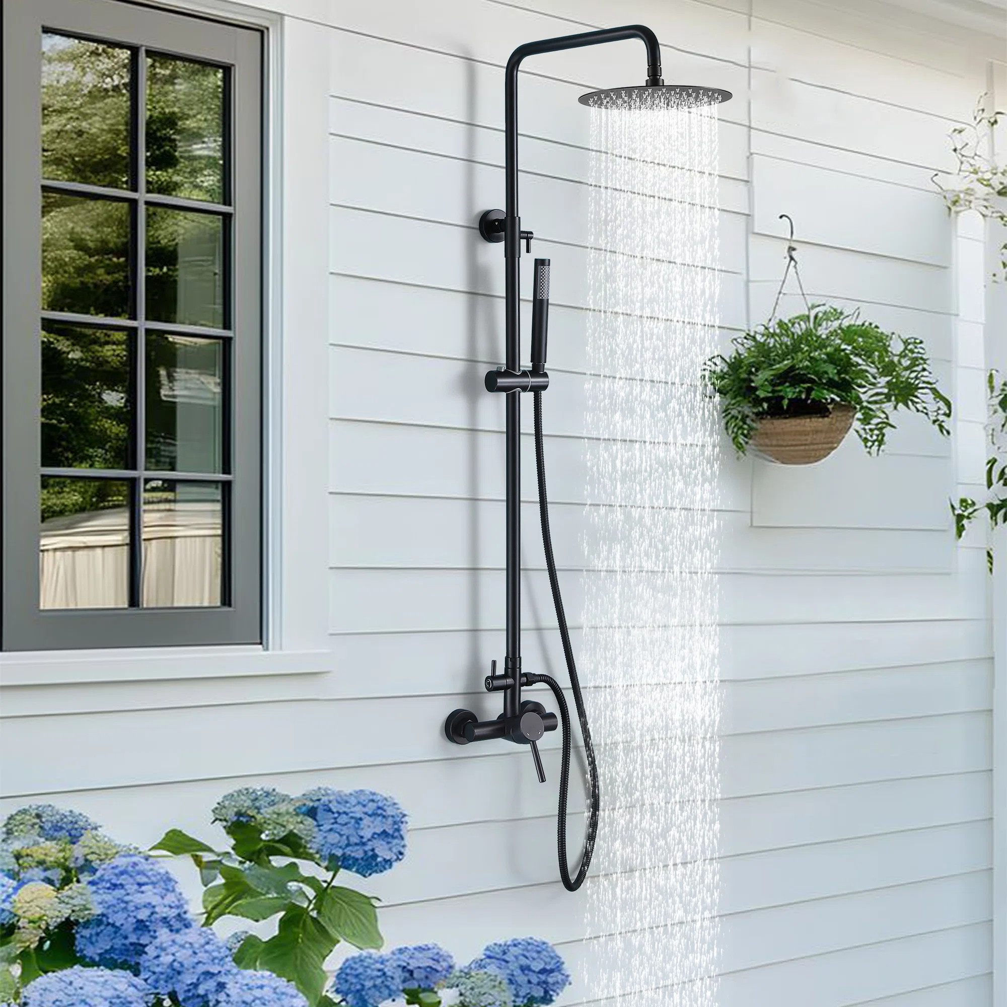 52"H Wall Mounted 304 Stainless Steel Rust-free Outdoor Shower with Handheld Shower with 10-Inch ... | Wayfair North America