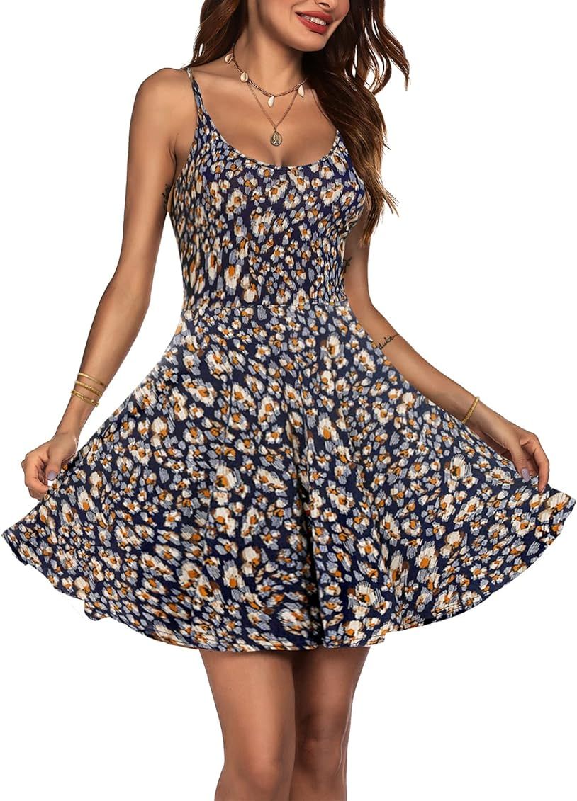 ACEVOG Women's 2023 Summer Dress Adjustable Spaghetti Strap Boho Floral Fit & Flare Beach Sundres... | Amazon (US)