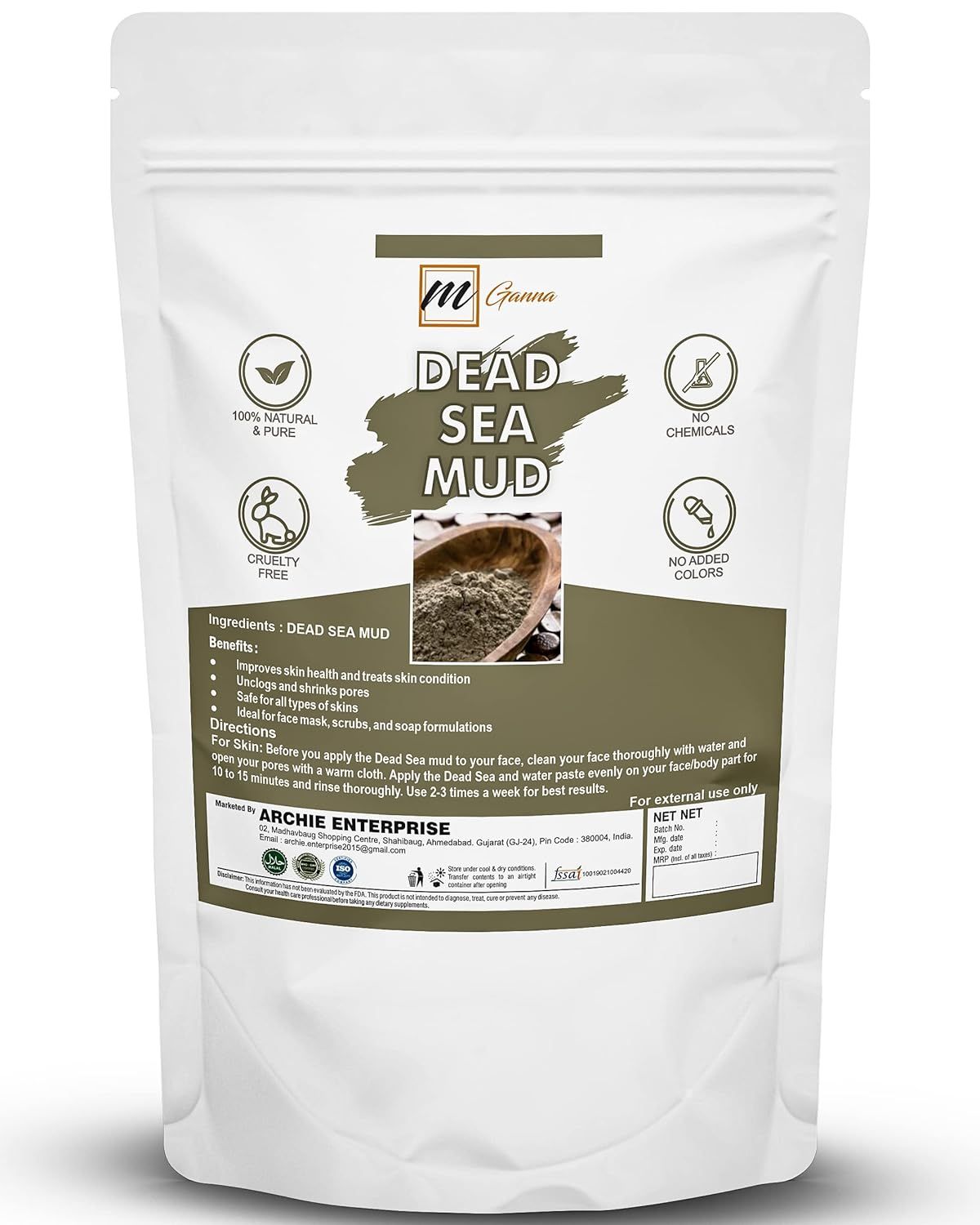 mGanna 100% Natural Dead Sea Mud/Clay Powder for Anti-Ageing & Skin firming, Creams, Face Masks, ... | Amazon (US)
