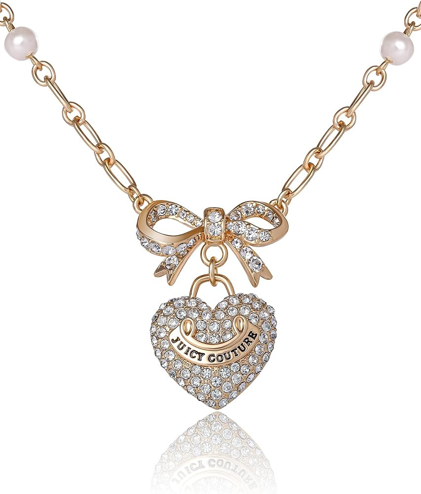 Juicy Couture Logo Heart Necklaces for Women 16-18"+2", Gold-Tone Heart Pendant Necklace, Juicy G... | Amazon (US)