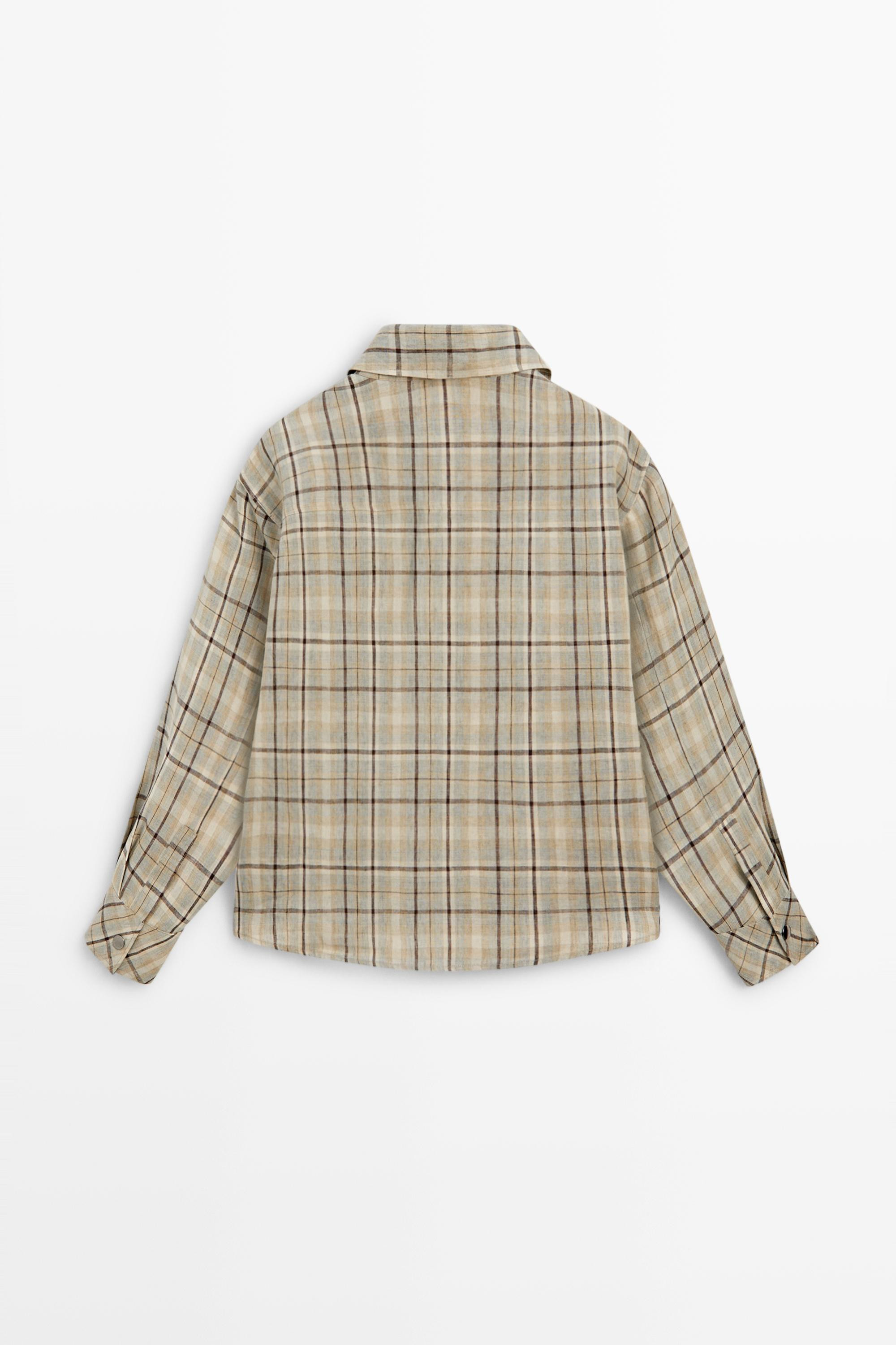 100% linen check snap button shirt | Zara US